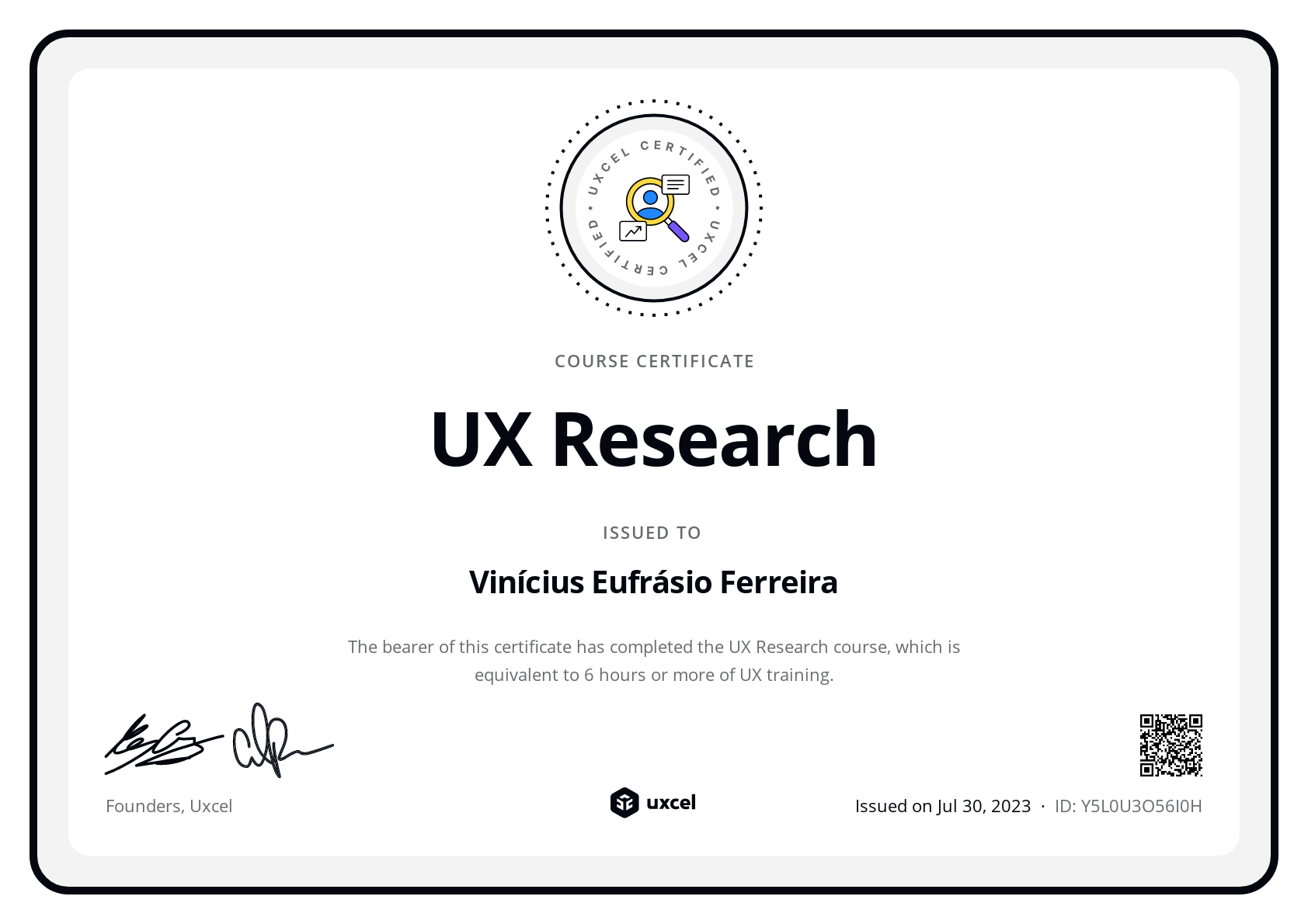 Vinícius Eufrásio Ferreira's certificate